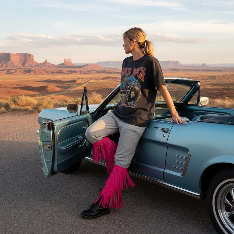 Skicuff Women's Hippie Fringe Boot Covers 60s Leg Warmers Hippie Costume Accessories for Adults, Standard Size, Average Size - Image 4